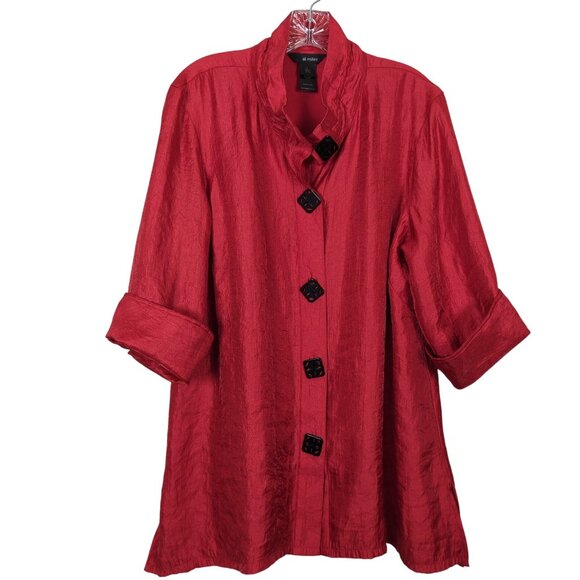 Ali Miles Women's Red Light weight Jacket Size L Structured Mandarin collar - Picture 1 of 16